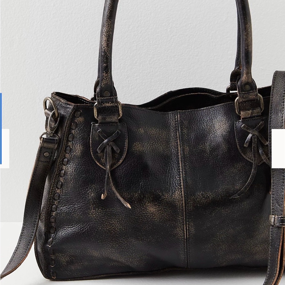 Bed Stu Distressed Black & Brown Leather Shoulder Tote - Picture 3 of 6